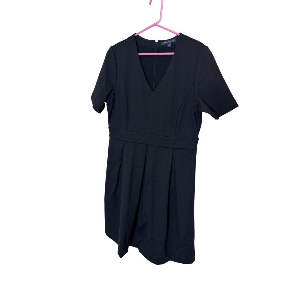 Brooks Brothers Dress Womens 14 Black Short‎ Sleeve V Neck Fit Flare Pockets